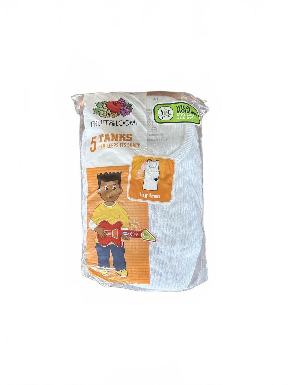 New Fruit of the Loom Toddler Boys 5 Pack lot White Tank Undershirts 4T 5T Kids